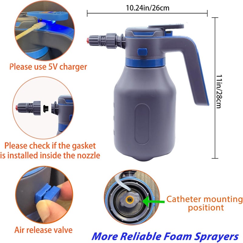 YDFL Electric Foam Sprayer 2L,75PSI Electric Pressurized Foam Sprayer for Car Washing,Rechargeable Pump Sprayer with 2 Modes,Suitable for Car Cleaning Detailing Home Garden - Image 2
